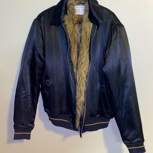 Urban Outfitters Faux Fur Lined Black Satin Jacket